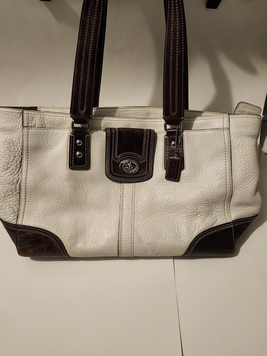 Coach Handbags - Coach Two-Tone White and Brown Leather Shoulder Tote